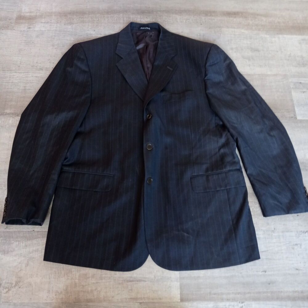 Galante Uomo Super 120s Wool 3 Button Blazer Size 58 Striped Grey Office